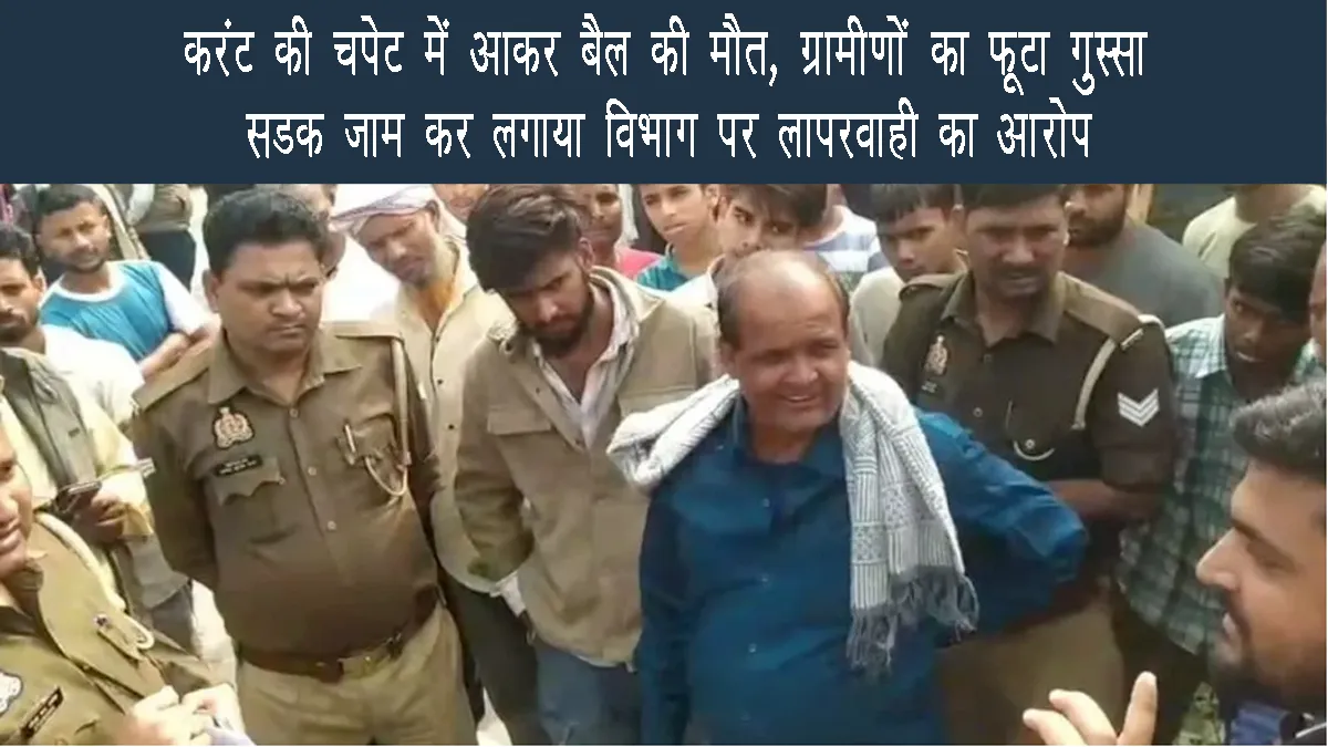 deoria-bull-electrocuted-protest-road-block