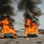 पूर्वांचल एक्सप्रेसवे पर भीषण हादसा: दो कारों की टक्कर में 5 लोग जिंदा जलकर मारे गए। ग्रामीणों ने चीखें सुनीं, आग के गोले में बदल गई कारें। हादसे की पूरी कहानी पढ़ें